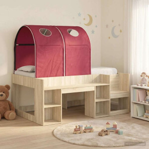 vidaXL Bed met Tunnel met plank 3 st Sonoma eiken en rood Bewerkt hout
