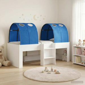 vidaXL Hoge Bed Frame voor Kids met Tunnel Wit en Blauw Bewerkt hout
