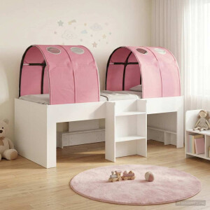 vidaXL Hoge Bed Frame voor Kids met Tunnel Wit en Roze Bewerkt hout