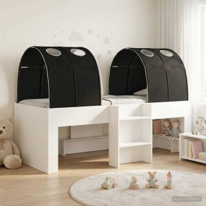 vidaXL Hoge Bed Frame voor Kids met Tunnel Wit en zwart Bewerkt hout