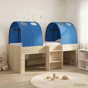 vidaXL Hoge Bed Frame voor Kids met Tunnel 3 st Sonoma eiken en blauw