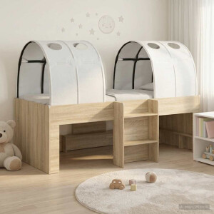 vidaXL Hoge Bed Frame voor Kids met Tunnel 3 st Sonoma eiken en wit