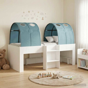 vidaXL Bed met Tunnel 4 pcs Wit en Lichtblauw Bewerkt hout