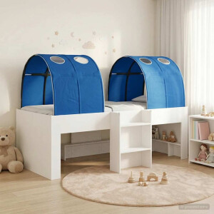 vidaXL Bed met Tunnel 4 pcs Wit en Blauw Bewerkt hout