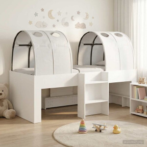 vidaXL Bed met Tunnel 4 pcs Wit Bewerkt hout