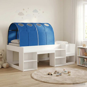 vidaXL Bed met Tunnel 4 pcs Wit en Blauw Bewerkt hout