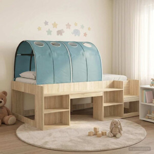 vidaXL Bed met Tunnel 3 st Sonoma en Licht Blauw Bewerkt hout