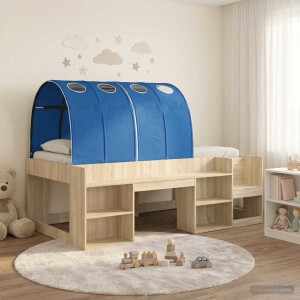 vidaXL Bed met Tunnel met plank 3 st Sonoma en Blauw Bewerkt hout