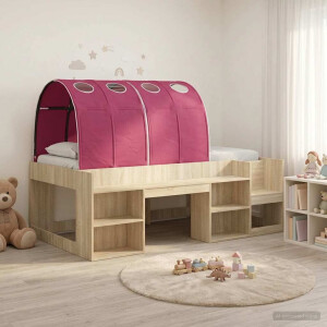 vidaXL Bed met Tunnel met plank 3 st Sonoma en Rood Bewerkt hout