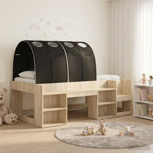 vidaXL Bed met Tunnel met plank 3 st Sonoma en Zwart Bewerkt hout