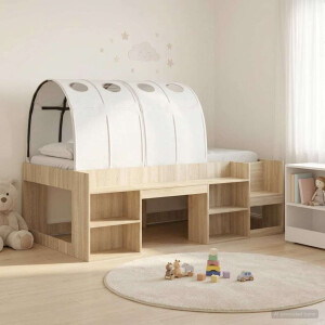vidaXL Bed met Tunnel met plank 3 st Sonoma en Wit Bewerkt hout