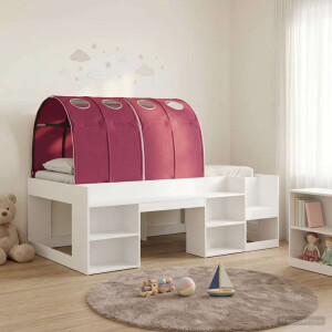 vidaXL Hoge Bedframe voor Kinderen met Opslag Wit en Rood Bewerkt hout
