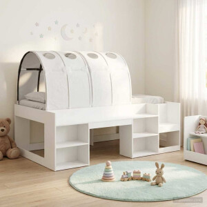 vidaXL Hoge Bedframe voor Kinderen met Opslag Wit Bewerkt hout
