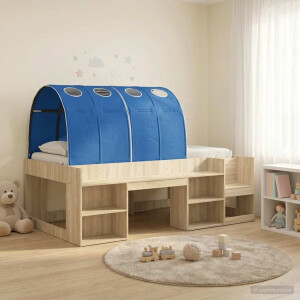 vidaXL Hoge Bedframe voor Kinderen met Opslag Sonoma eiken en blauw