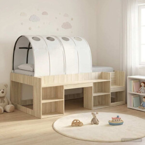 vidaXL Hoge Bedframe voor Kinderen met Opslag 3 st Sonoma eiken en wit