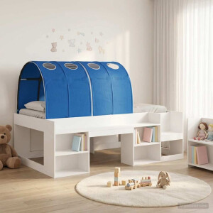 vidaXL Bedframe met tunnel 3 pcs Wit en Blauw Geconstrueerd hout