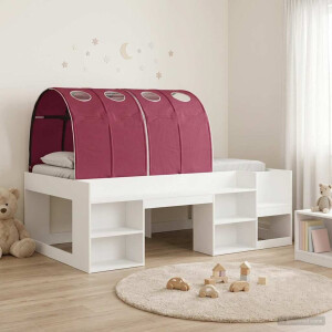 vidaXL Bedframe met tunnel 3 pcs Wit en Rood Geconstrueerd hout