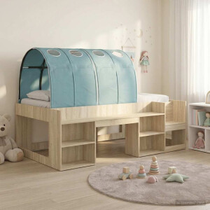 vidaXL Bedframe met tunnel met plank 3 st Sonoma eiken en lichtblauw