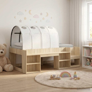 vidaXL Bedframe met tunnel 3 st Sonoma eiken en wit Geconstrueerd hout
