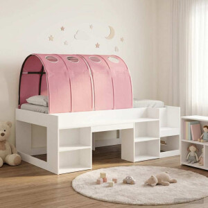 vidaXL Bedframe met tunnel met plank 3 pcs Wit en Roze Bewerkt hout