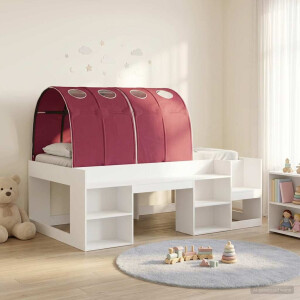 vidaXL Bedframe met tunnel met plank 3 pcs Wit en Rood Bewerkt hout