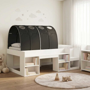 vidaXL Bedframe met tunnel met plank 3 pcs Wit en zwart Bewerkt hout