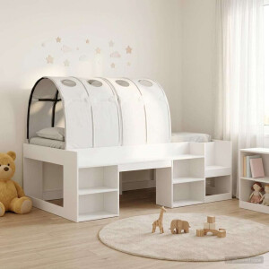 vidaXL Bedframe met tunnel met plank met opslag 3 pcs Wit Bewerkt hout