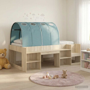 vidaXL Bedframe met tunnel met plank 3 st Sonoma eiken en lichtblauw