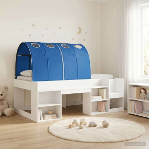 vidaXL Bedframe met tunnel met plank 3 pcs Wit en Blauw Bewerkt hout