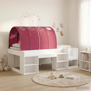 vidaXL Bedframe met tunnel met plank 3 pcs Wit en Rood Bewerkt hout
