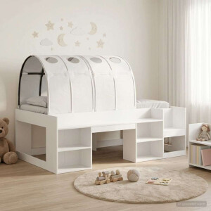 vidaXL Bedframe met tunnel met plank met opslag 3 pcs Wit Bewerkt hout