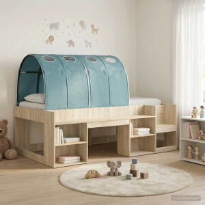 vidaXL Bedframe met tunnel met plank 3 st Sonoma eiken en lichtblauw