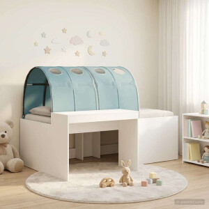 vidaXL Bedframe met Tunnel 3 pcs Wit en Lichtblauw Bewerkt hout