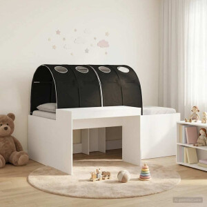 vidaXL Bedframe met Tunnel met plank 3 pcs Wit en zwart Bewerkt hout