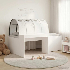 vidaXL Bedframe met Tunnel met plank 3 pcs Wit Bewerkt hout