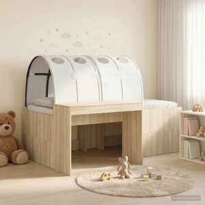 vidaXL Bed met Tunnel 3 st Artisian Eik en Wit Bewerkt hout