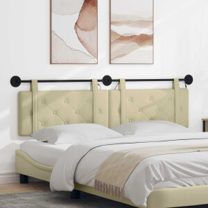 vidaXL Hangend hoofdbord Met LED-verlichting Crèmekleurig Kunstleer