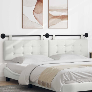 vidaXL Hangend hoofdbord Met LED-verlichting Wit Kunstleer