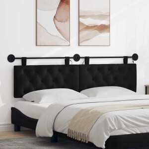 vidaXL Hangend hoofdbord Met LED-verlichting Zwart Stof