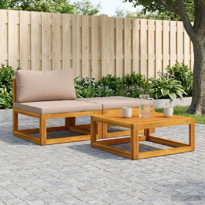 vidaXL Hoekbank met kussens 100 % polyester Massief Acacia Naturel