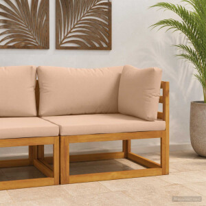 vidaXL Hoekbank met kussens 100 % polyester Massief Acacia Naturel