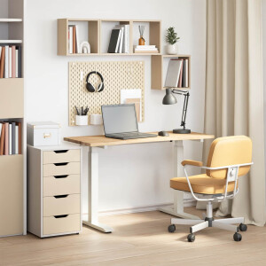 vidaXL Bureau Wit en Natuurlijk 120 x 60 cm Massief Eikenhout