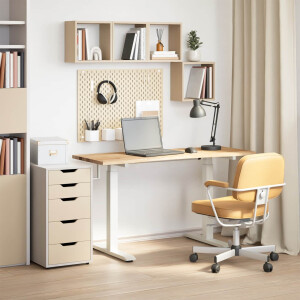 vidaXL Bureau Wit en Natuurlijk 140 x 60 cm Massief Eikenhout