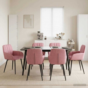 vidaXL Eettafelstoelen 6 pcs fluweel Roze 57 x 50 x 85 cm