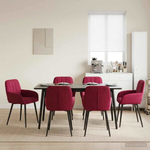 vidaXL Eettafelstoelen 6 pcs fluweel Wijnrood 57 x 50 x 85 cm