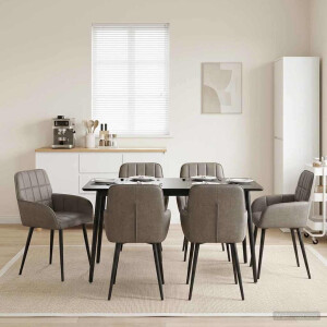 vidaXL Eettafelstoelen 6 pcs Kunstleer Grijs 57 x 50 x 85 cm