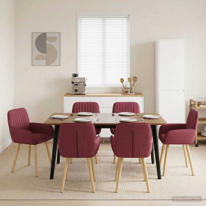 vidaXL Eettafelstoelen 6 pcs Stof Wijnrood 56,5 x 50 x 87,5 cm