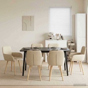 vidaXL Eettafelstoelen 6 pcs Stof Crèmekleurig 56,5 x 50 x 87,5 cm