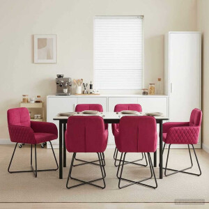 vidaXL Eettafelstoelen 6 pcs fluweel Wijnrood 59 x 56,5 x 86 cm