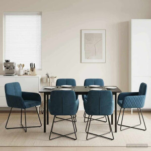 vidaXL Eettafelstoelen 6 pcs fluweel Blauw 59 x 56,5 x 86 cm